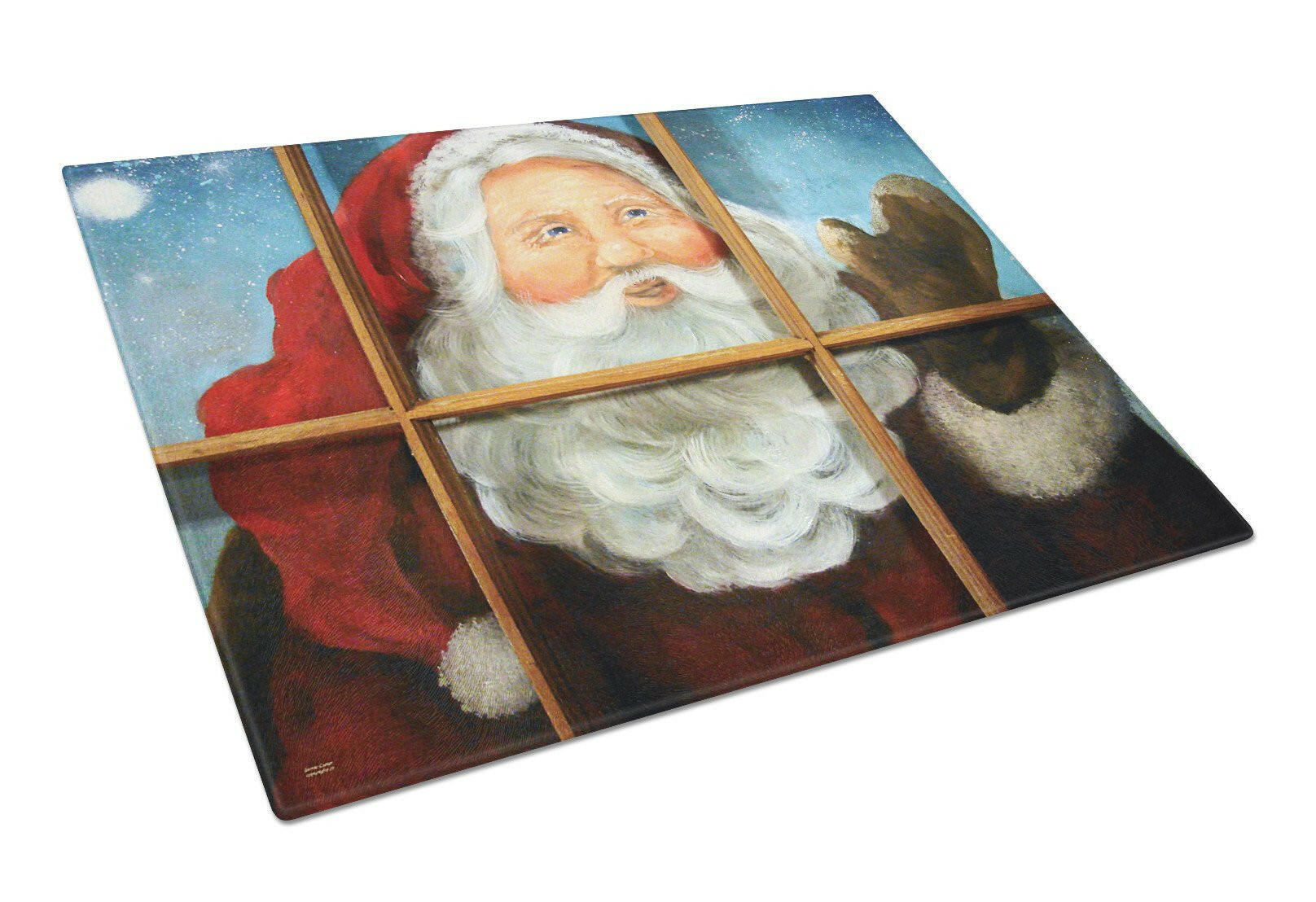 Kindly Visitor Santa Claus Christmas Cutting Board Tempered Glass Kitchen Cutting Surface, Heat Resistant Chopping, Non-Slip Feet, Food Prep & Serving