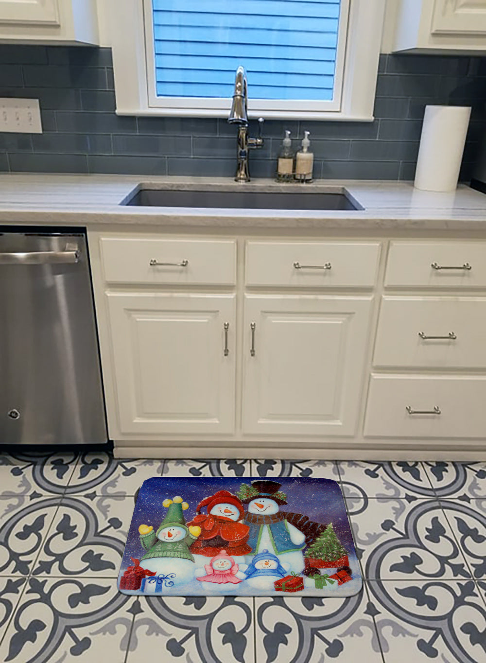 Merry Christmas From Us All Snowman Memory Foam Kitchen Mat Machine Washable Anti-Fatigue Cushion Comfort Bath or Kitchen Rug