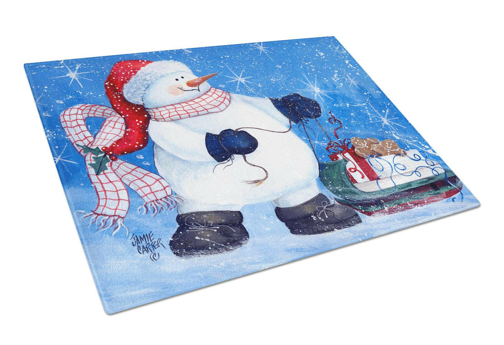My Friends Can Ride Too Snowman Cutting Board Tempered Glass Kitchen Cutting Surface, Heat Resistant Chopping, Non-Slip Feet, Food Prep & Serving
