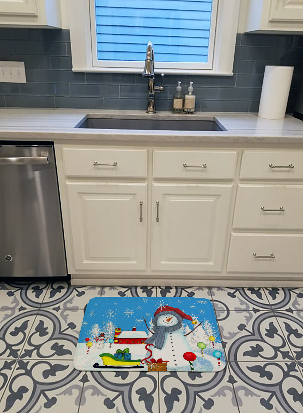 Snow Happens in the Meadow Snowman Memory Foam Kitchen Mat Machine Washable Anti-Fatigue Cushion Comfort Bath or Kitchen Rug