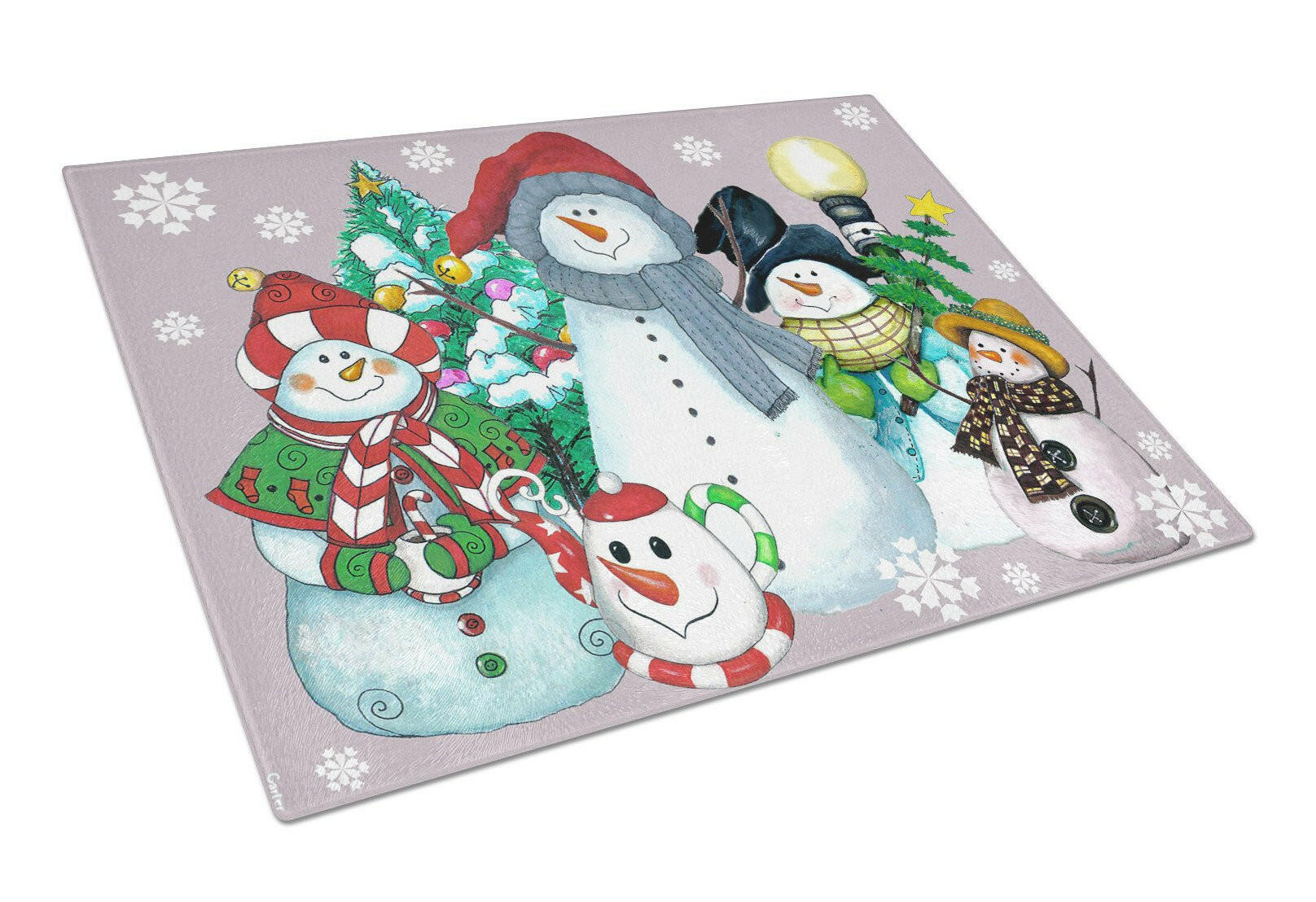 Snowman Collection For the Holidays Cutting Board Tempered Glass Kitchen Cutting Surface, Heat Resistant Chopping, Non-Slip Feet, Food Prep & Serving