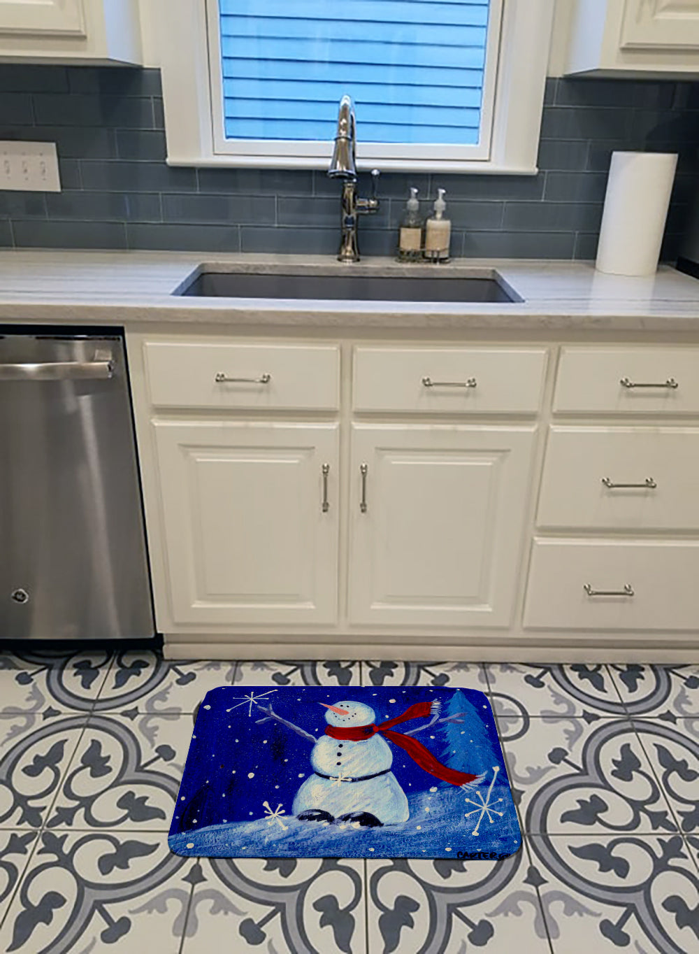 Happy Holidays Snowman Memory Foam Kitchen Mat Machine Washable Anti-Fatigue Cushion Comfort Bath or Kitchen Rug