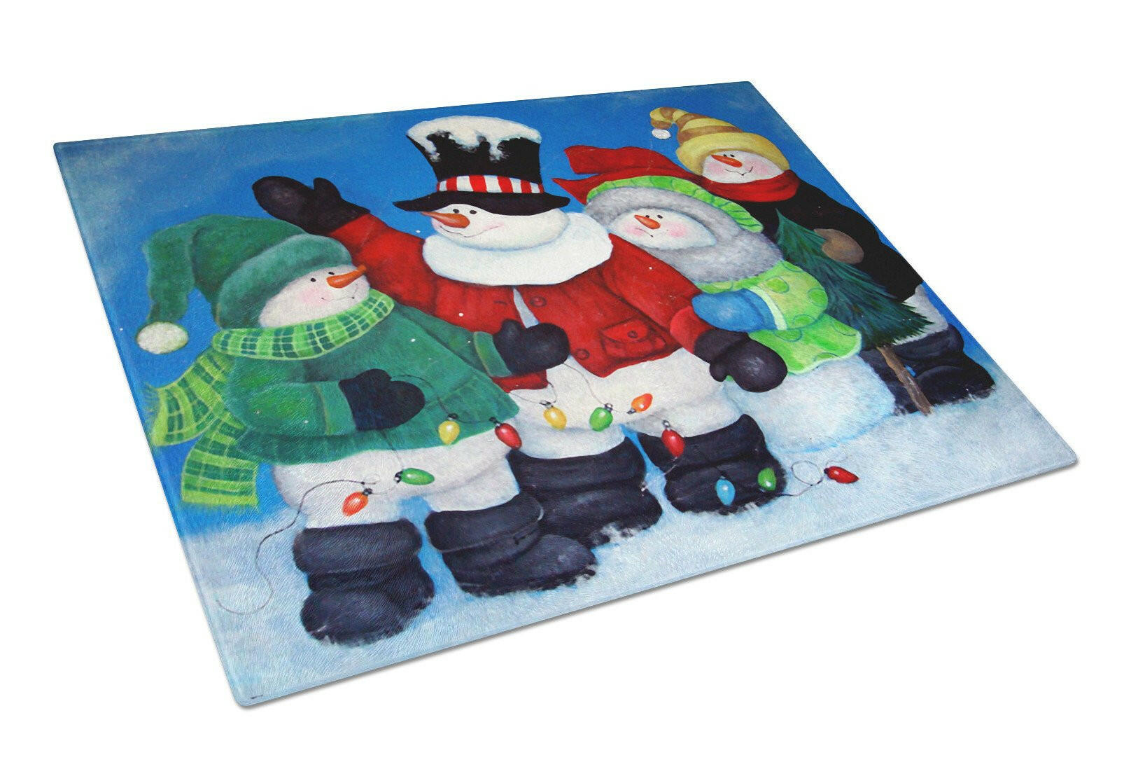 The Light Brigade Snowman Cutting Board Tempered Glass Kitchen Cutting Surface, Heat Resistant Chopping, Non-Slip Feet, Food Prep & Serving