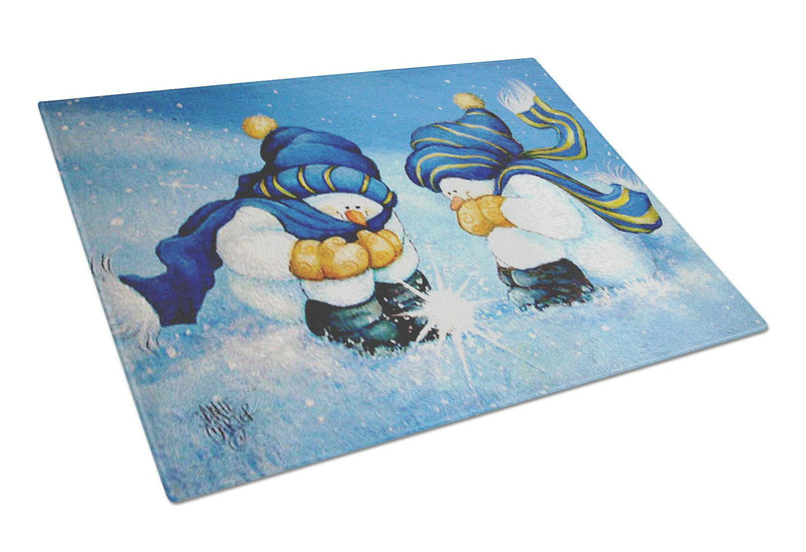 We Believe in Magic Snowman Cutting Board Tempered Glass Kitchen Cutting Surface, Heat Resistant Chopping, Non-Slip Feet, Food Prep & Serving