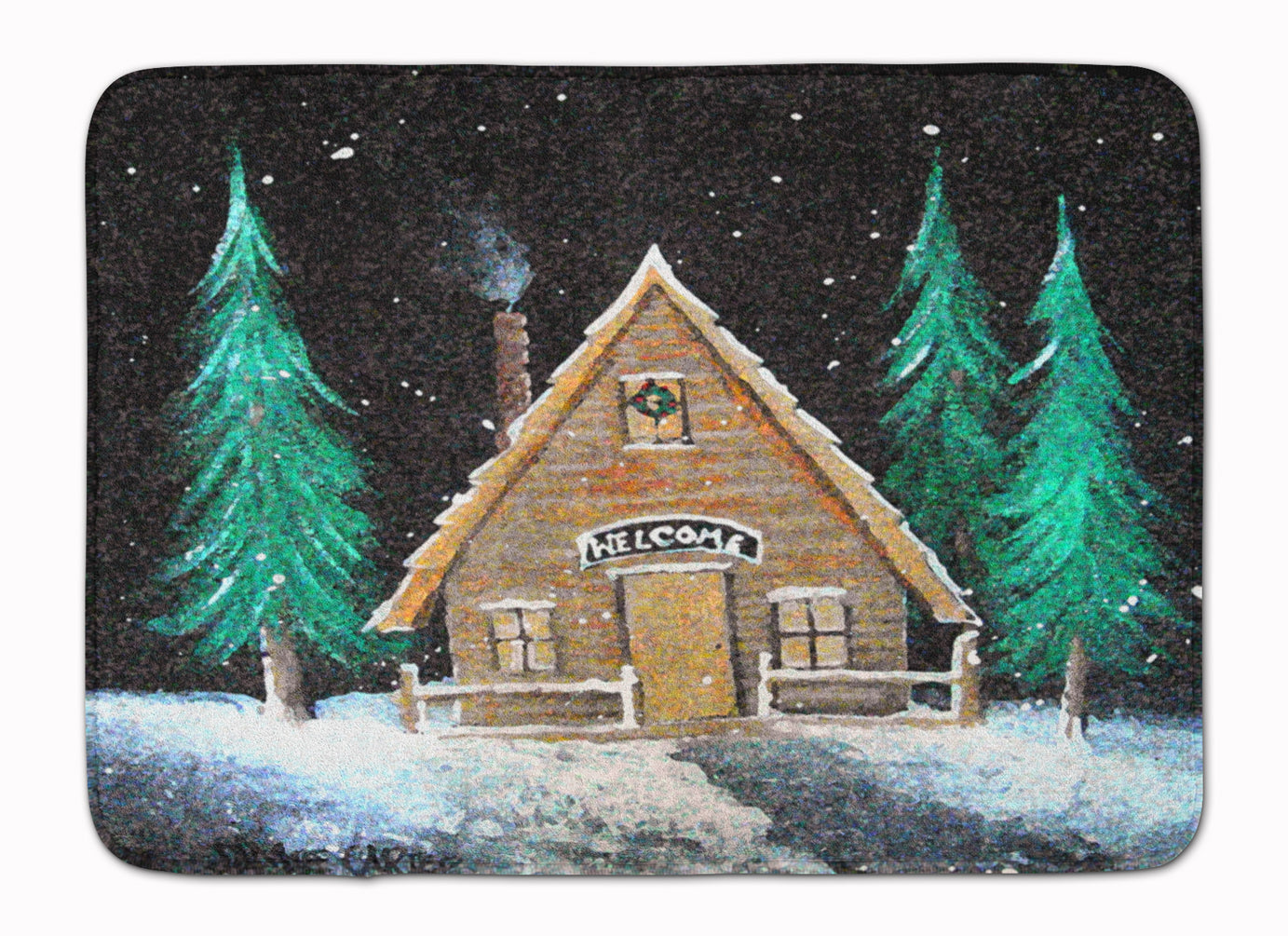 Welcome Lodge Christmas Log Home Memory Foam Kitchen Mat Machine Washable Anti-Fatigue Cushion Comfort Bath or Kitchen Rug