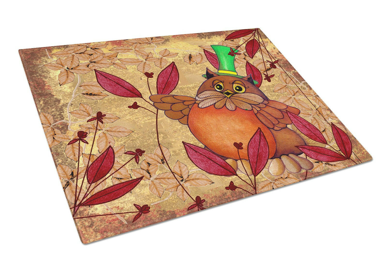 Hootie Fall Owl Cutting Board Tempered Glass Kitchen Cutting Surface, Heat Resistant Chopping, Non-Slip Feet, Food Prep & Serving