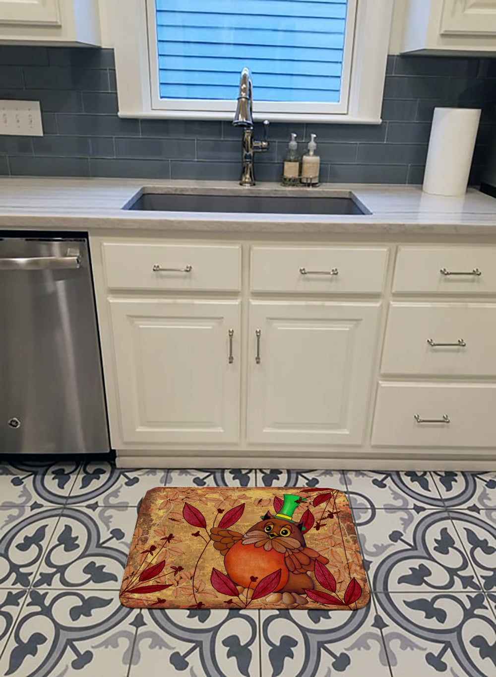 Hootie Fall Owl Memory Foam Kitchen Mat Machine Washable Anti-Fatigue Cushion Comfort Bath or Kitchen Rug