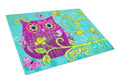 Sittin in the Flowers Owl Cutting Board Tempered Glass Kitchen Cutting Surface, Heat Resistant Chopping, Non-Slip Feet, Food Prep & Serving