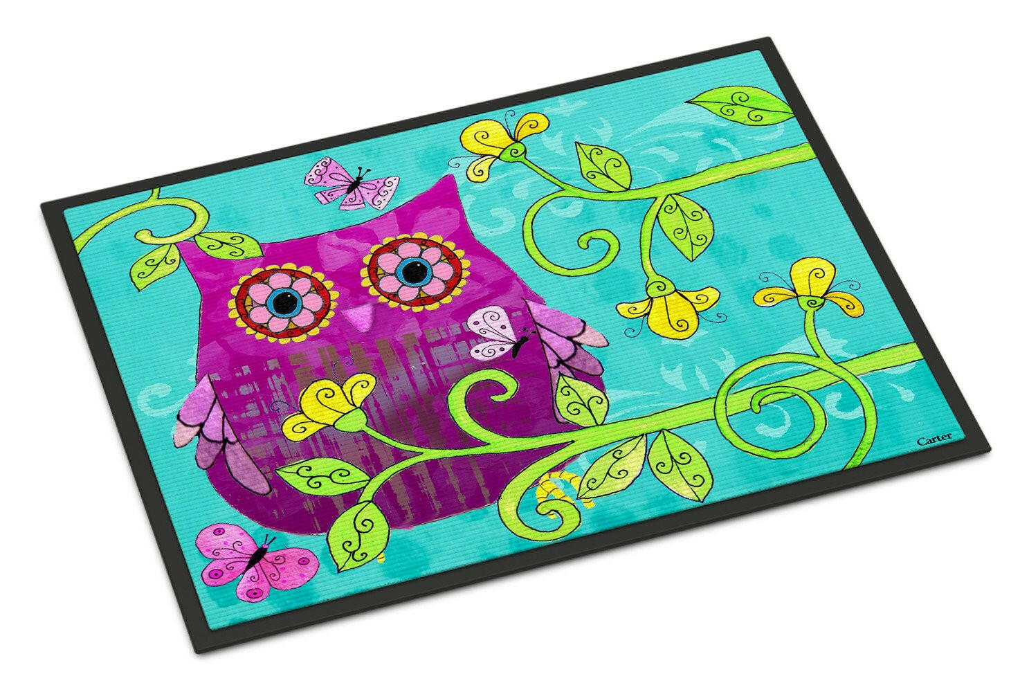 Sittin in the Flowers Owl Doormat Indoor Outdoor 18H X 27W Front Door Mat Rugs for Entryway, Non Slip Washable