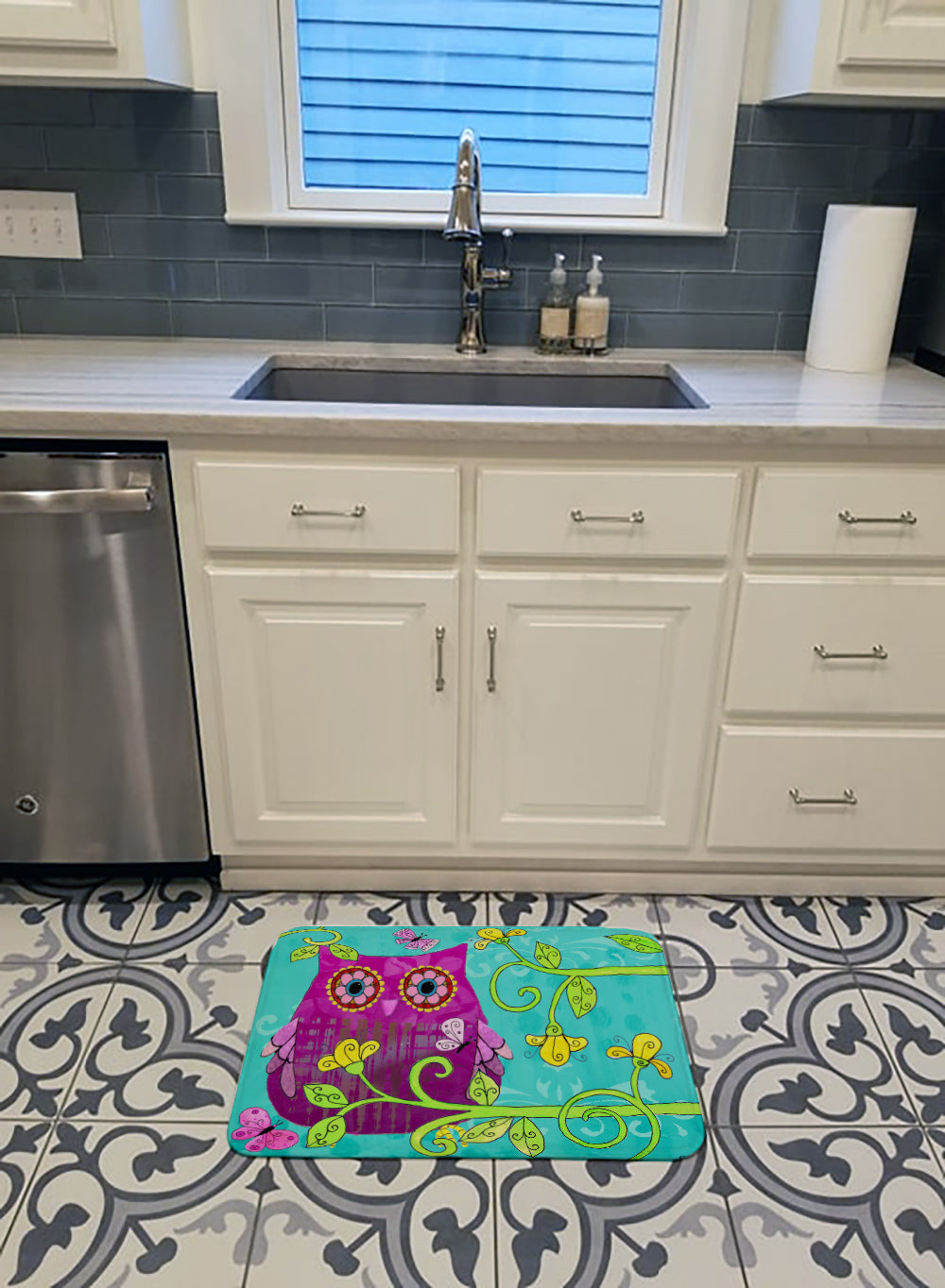 Sittin in the Flowers Owl Memory Foam Kitchen Mat Machine Washable Anti-Fatigue Cushion Comfort Bath or Kitchen Rug