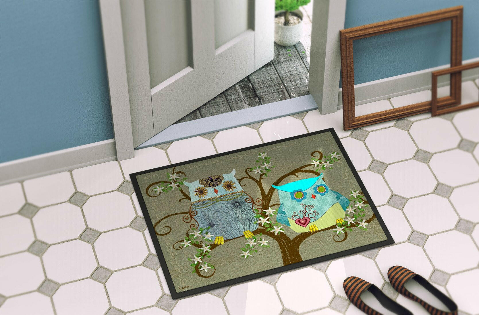 The Friendly Ladies Owl Doormat Indoor Outdoor 24H X 36W Front Door Mat Rugs for Entryway, Non Slip Washable Low Pile,