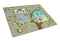 The Friendly Ladies Owl Cutting Board Tempered Glass Kitchen Cutting Surface, Heat Resistant Chopping, Non-Slip Feet, Food Prep & Serving