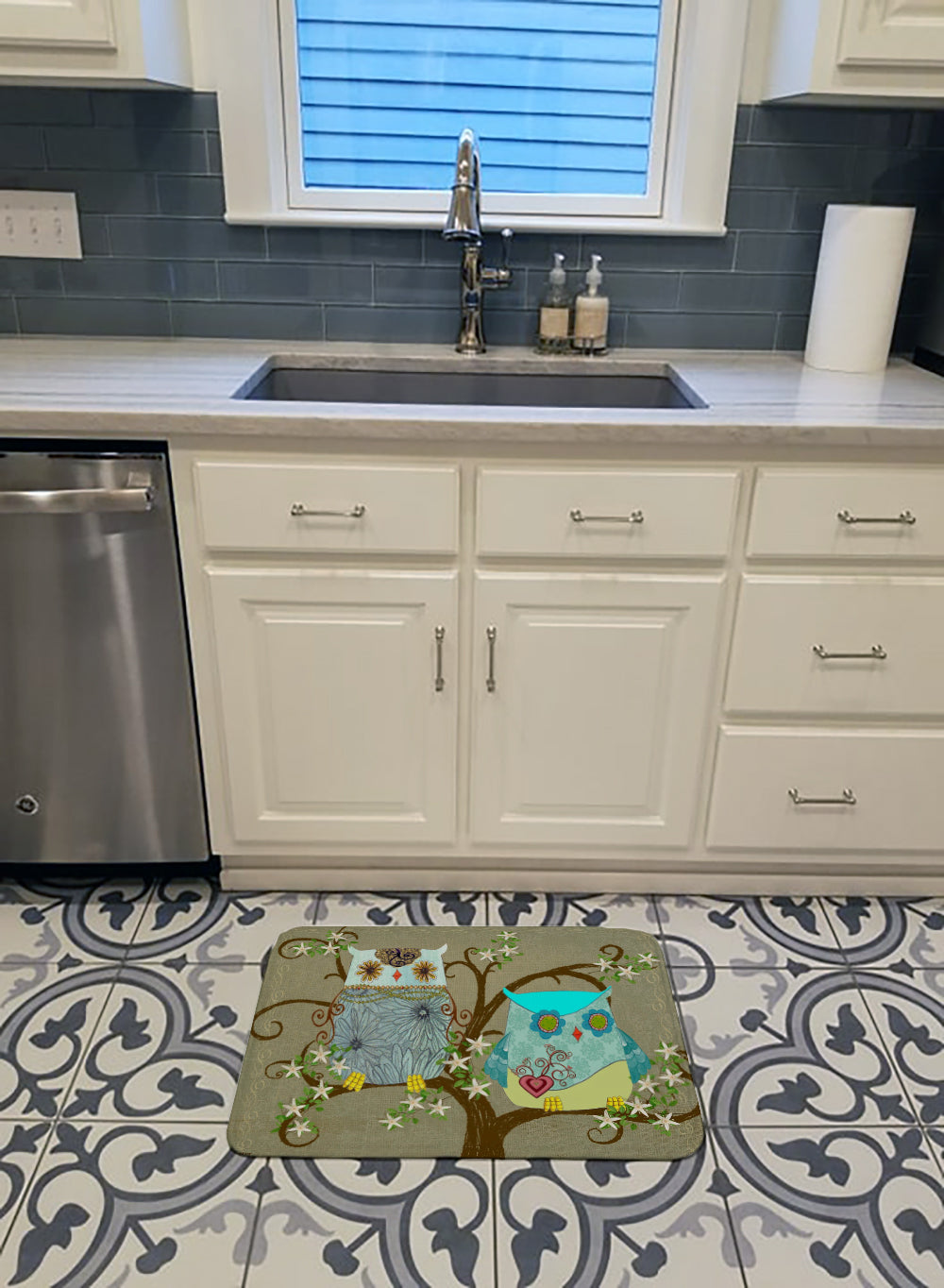 The Friendly Ladies Owl Memory Foam Kitchen Mat Machine Washable Anti-Fatigue Cushion Comfort Bath or Kitchen Rug