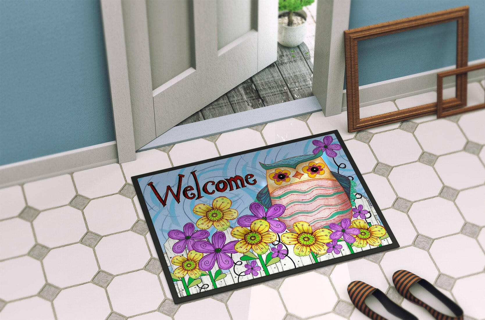 Welcome Owl Doormat Indoor Outdoor 24H X 36W Front Door Mat Rugs for Entryway, Non Slip Washable Low Pile,