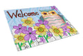 Welcome Owl Cutting Board Tempered Glass Kitchen Cutting Surface, Heat Resistant Chopping, Non-Slip Feet, Food Prep & Serving