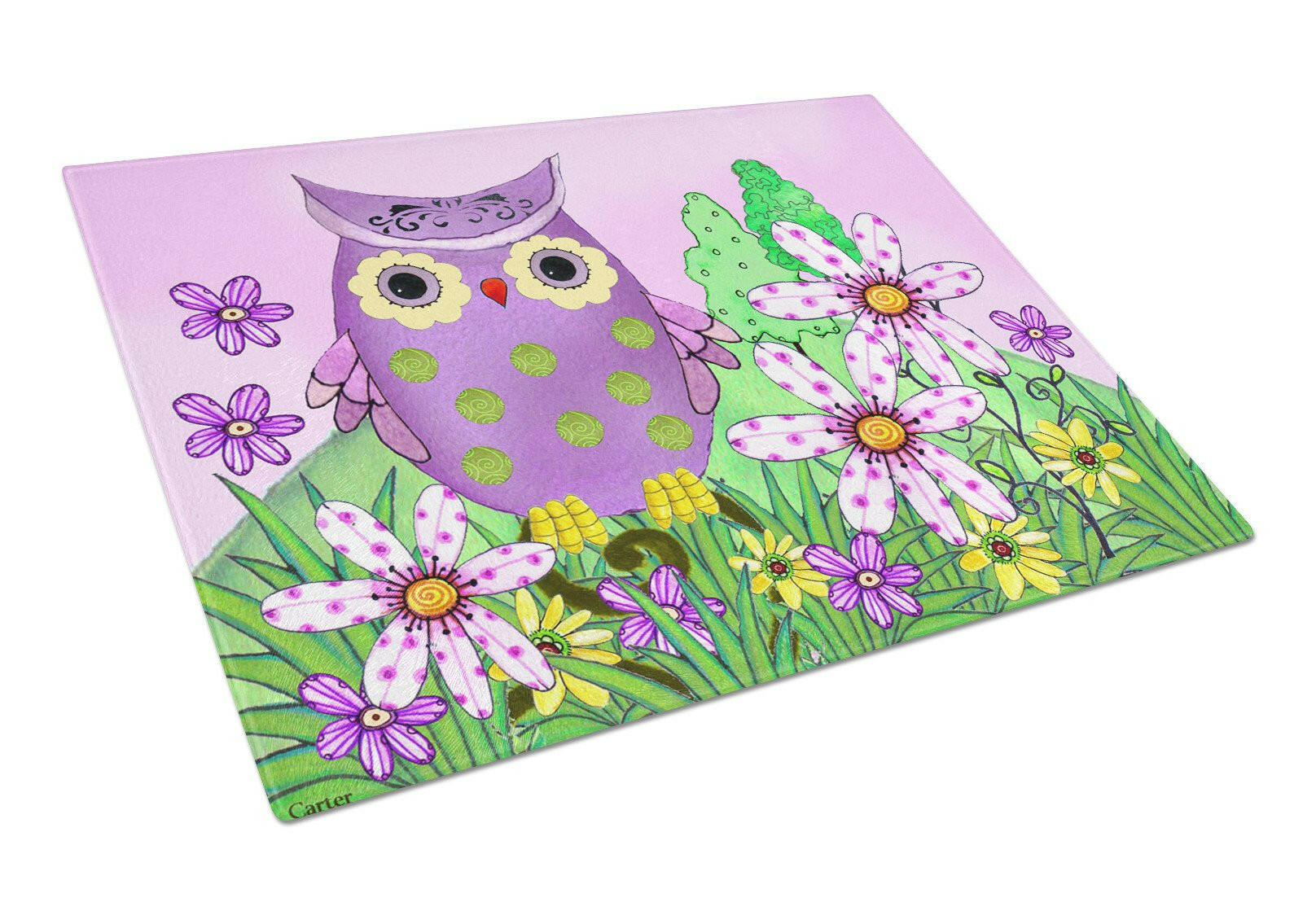 Who is Your Friend Owl Cutting Board Tempered Glass Kitchen Cutting Surface, Heat Resistant Chopping, Non-Slip Feet, Food Prep & Serving
