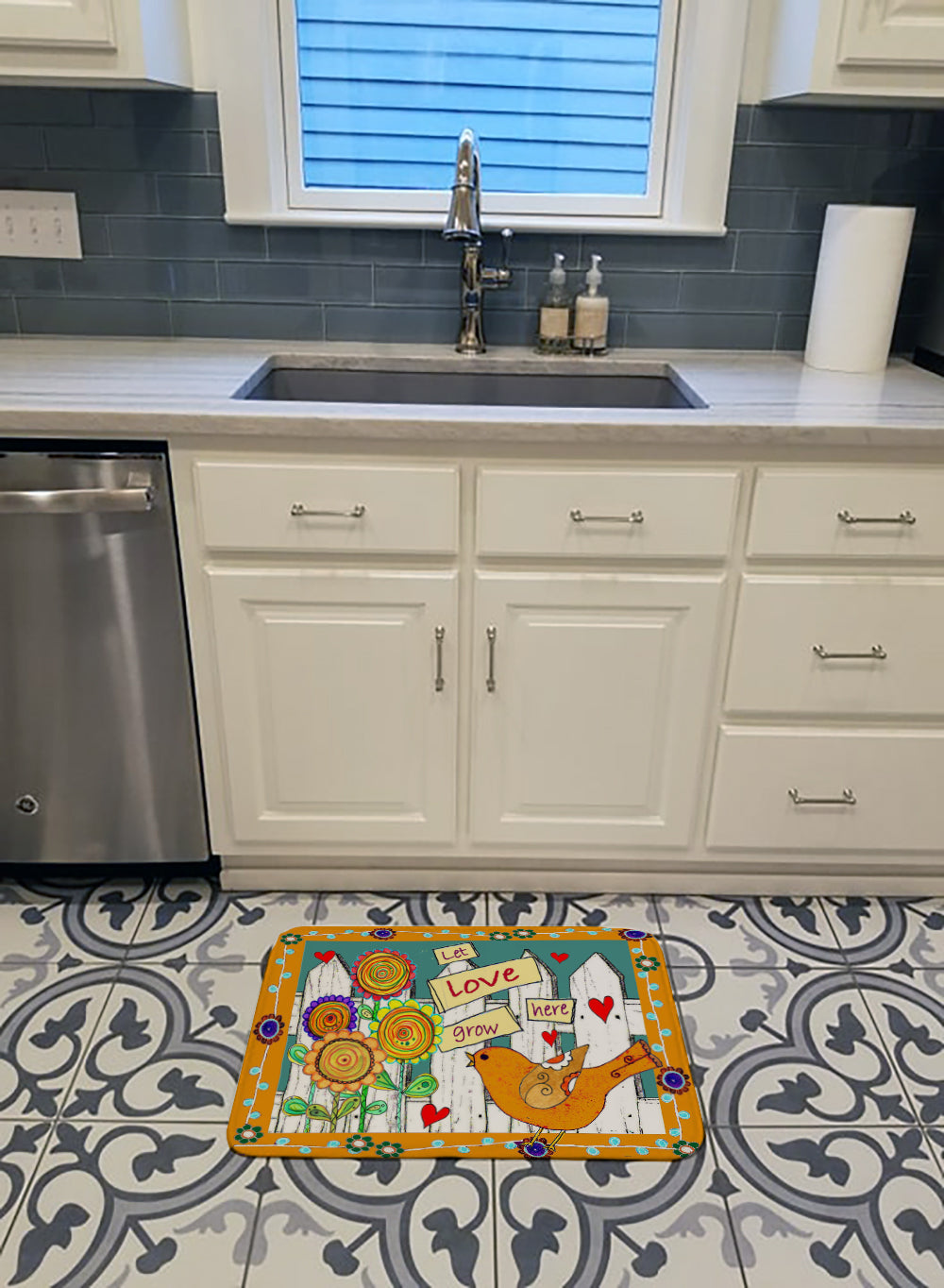 Let Love Grow Here Memory Foam Kitchen Mat Machine Washable Anti-Fatigue Cushion Comfort Bath or Kitchen Rug
