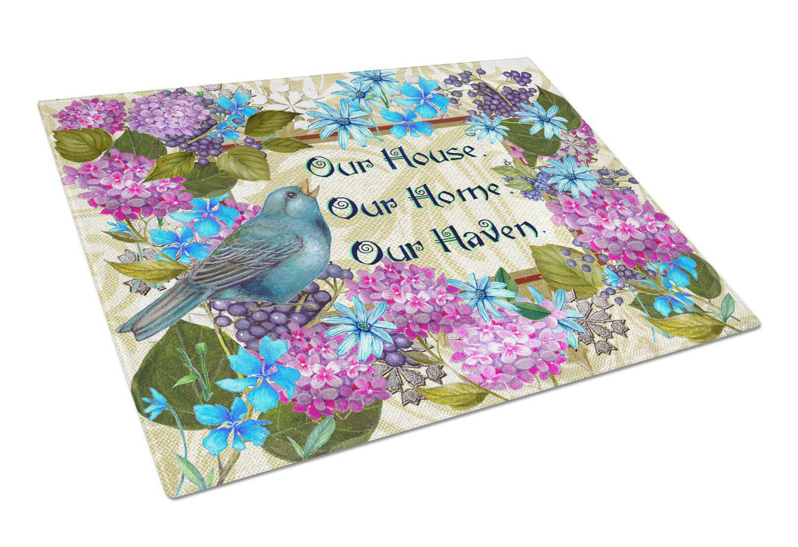 Our House Our Home Our Haven Cutting Board Tempered Glass Kitchen Cutting Surface, Heat Resistant Chopping, Non-Slip Feet, Food Prep & Serving