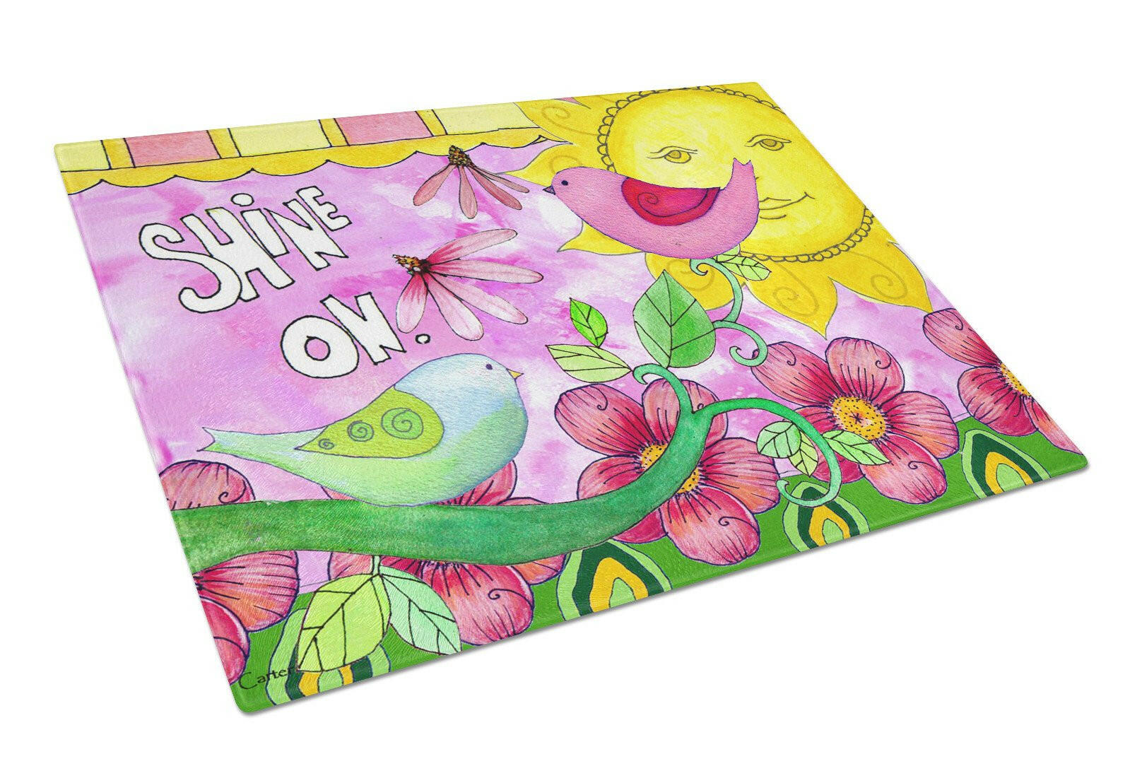 Shine on Sunshine Cutting Board Tempered Glass Kitchen Cutting Surface, Heat Resistant Chopping, Non-Slip Feet, Food Prep & Serving