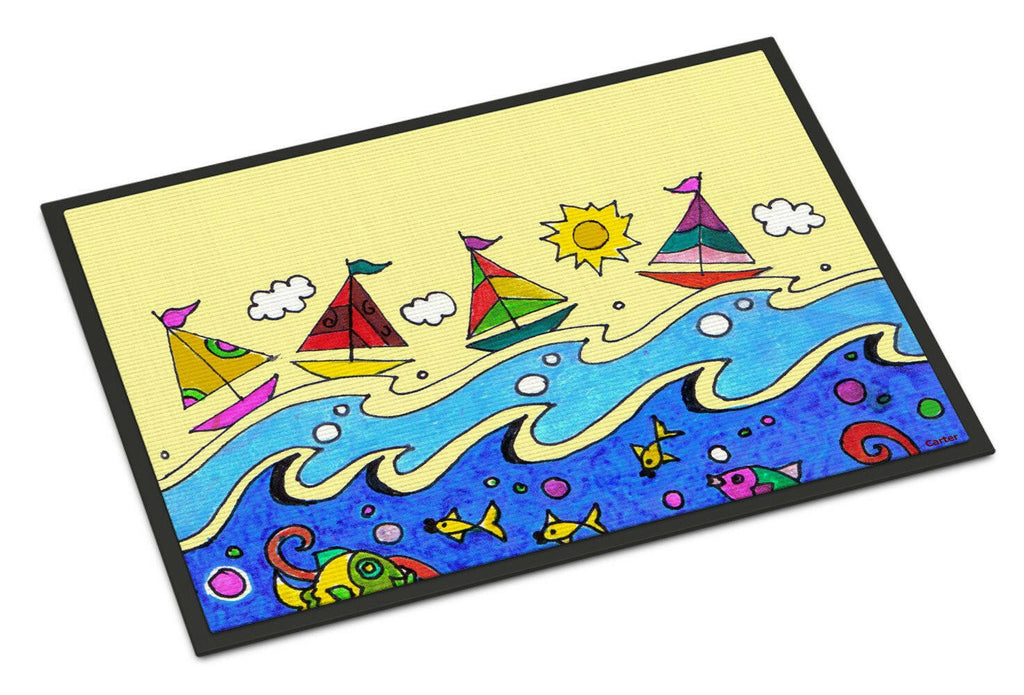 Summer Sail Away Sailboats Doormat Indoor Outdoor 24H X 36W Front Door Mat Rugs for Entryway, Non Slip Washable Low Pile,