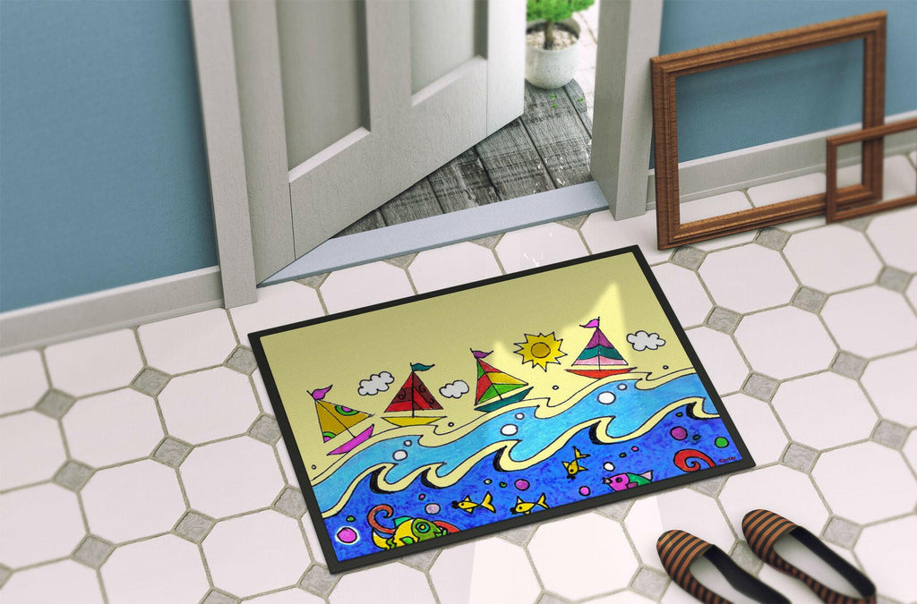 Summer Sail Away Sailboats Doormat Indoor Outdoor 24H X 36W Front Door Mat Rugs for Entryway, Non Slip Washable Low Pile,