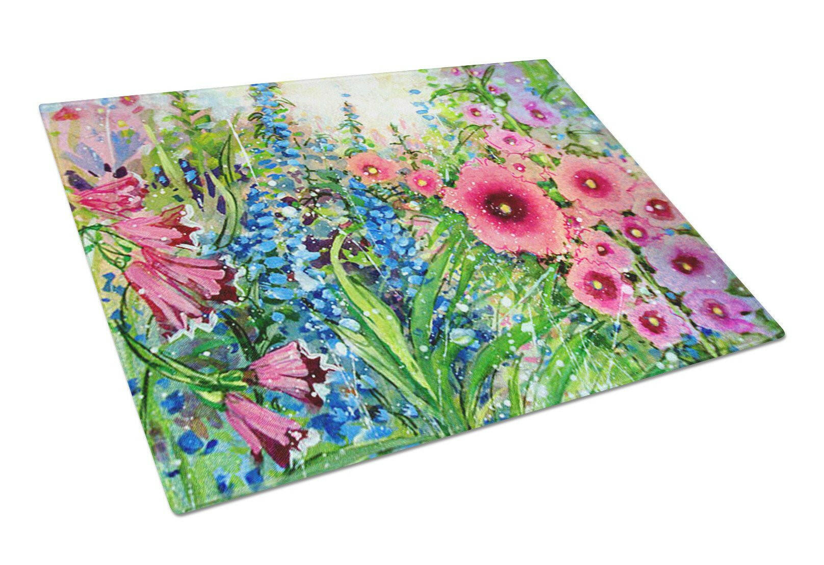 Easter Garden Springtime Flowers Cutting Board Tempered Glass Kitchen Cutting Surface, Heat Resistant Chopping, Non-Slip Feet, Food Prep & Serving