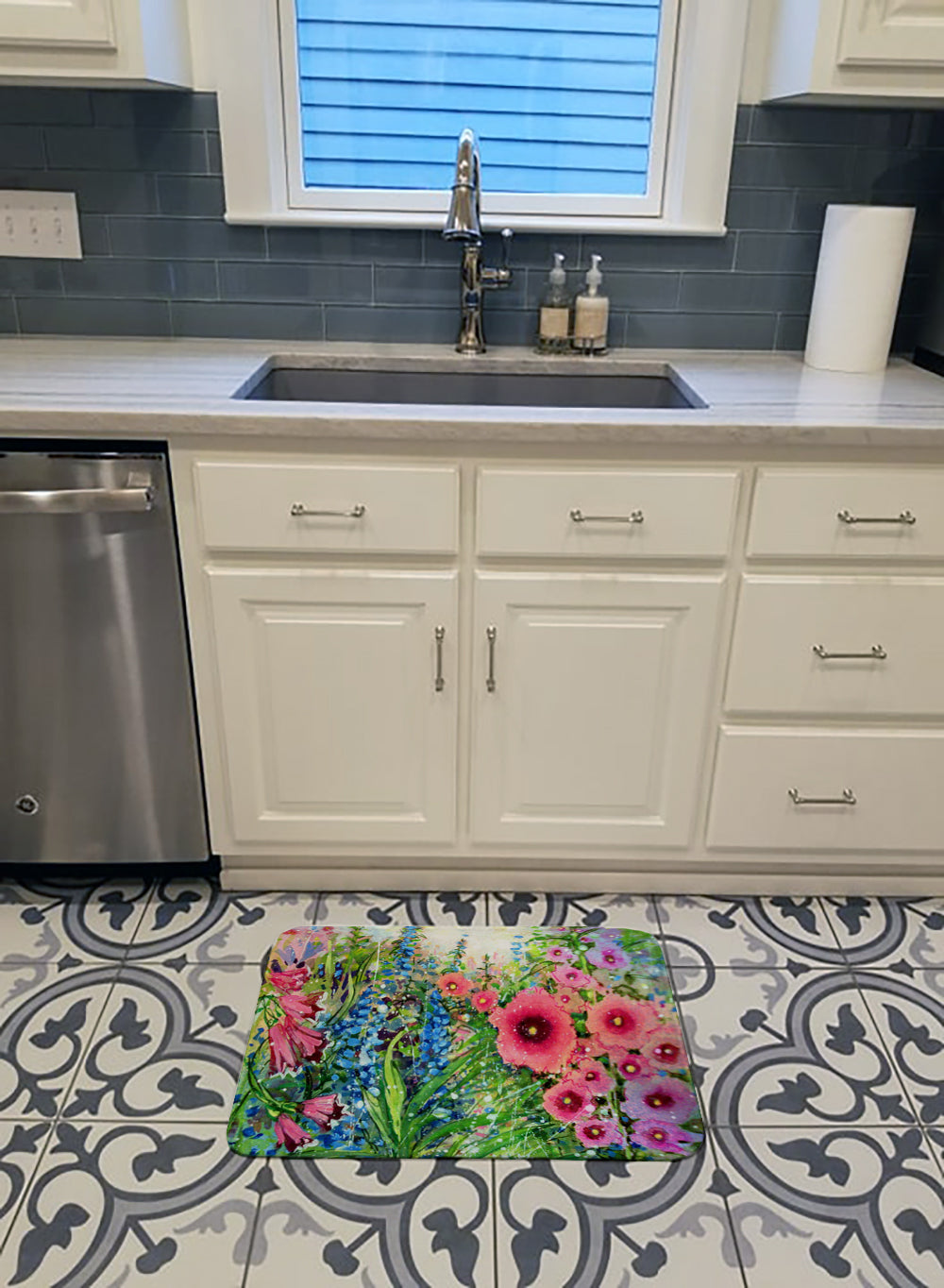 Easter Garden Springtime Flowers Memory Foam Kitchen Mat Machine Washable Anti-Fatigue Cushion Comfort Bath or Kitchen Rug