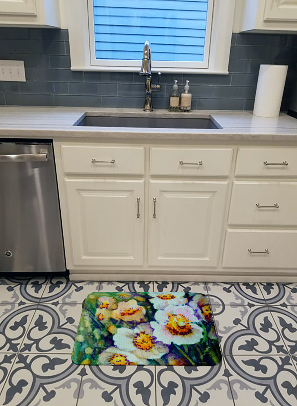 Raindrops on Poppies Memory Foam Kitchen Mat Machine Washable Anti-Fatigue Cushion Comfort Bath or Kitchen Rug