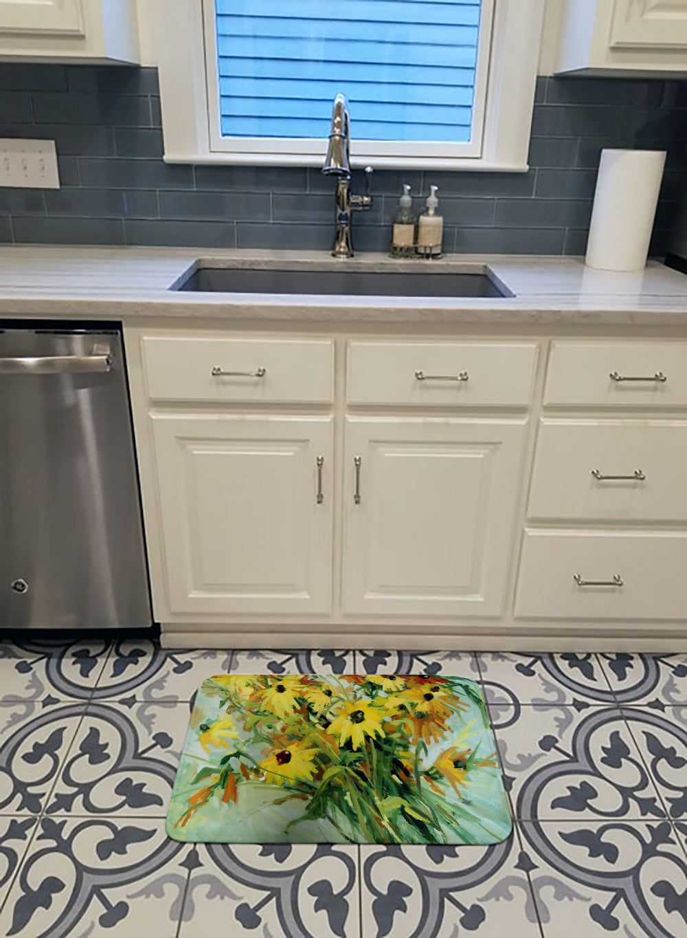 Wildflower Bouquet Flowers Memory Foam Kitchen Mat Machine Washable Anti-Fatigue Cushion Comfort Bath or Kitchen Rug