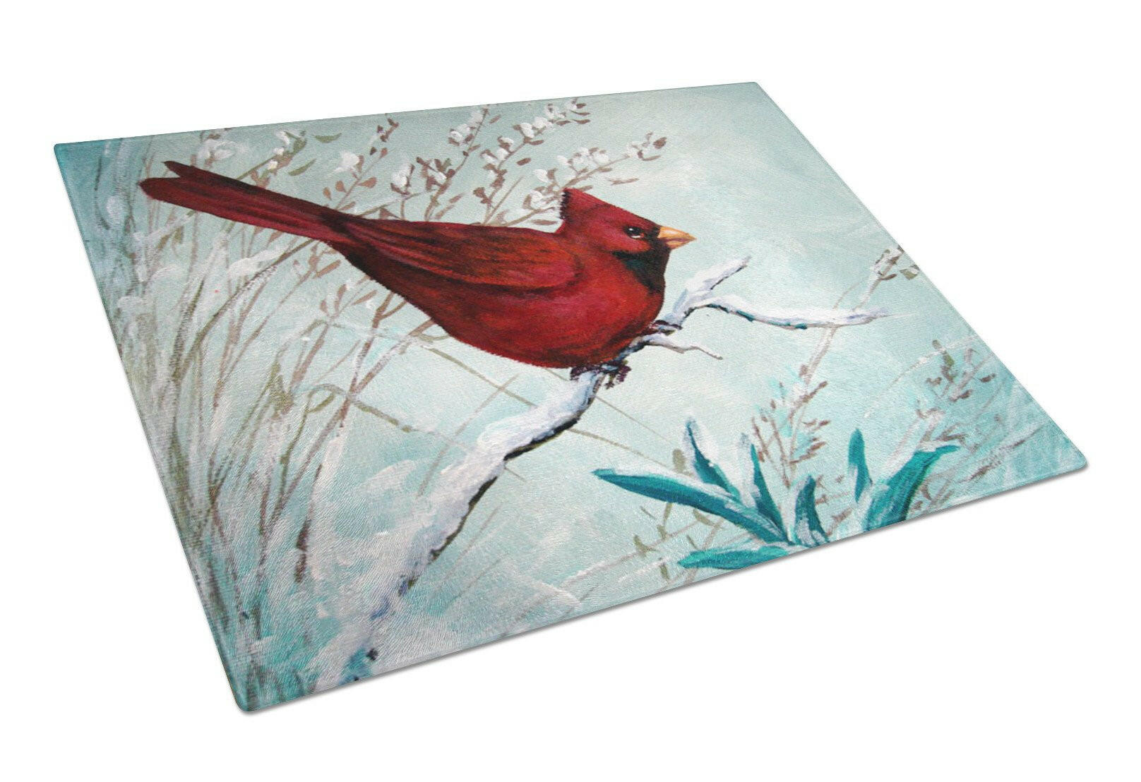 Cardinal Winter Red Bird Cutting Board Tempered Glass Kitchen Cutting Surface, Heat Resistant Chopping, Non-Slip Feet, Food Prep & Serving