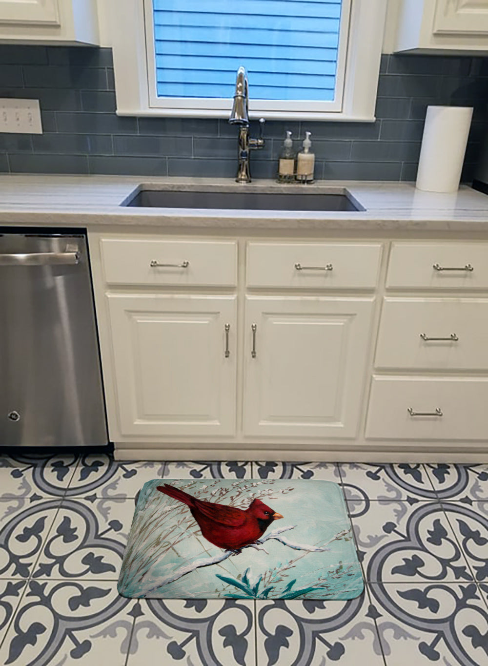 Cardinal Winter Red Bird Memory Foam Kitchen Mat Machine Washable Anti-Fatigue Cushion Comfort Bath or Kitchen Rug