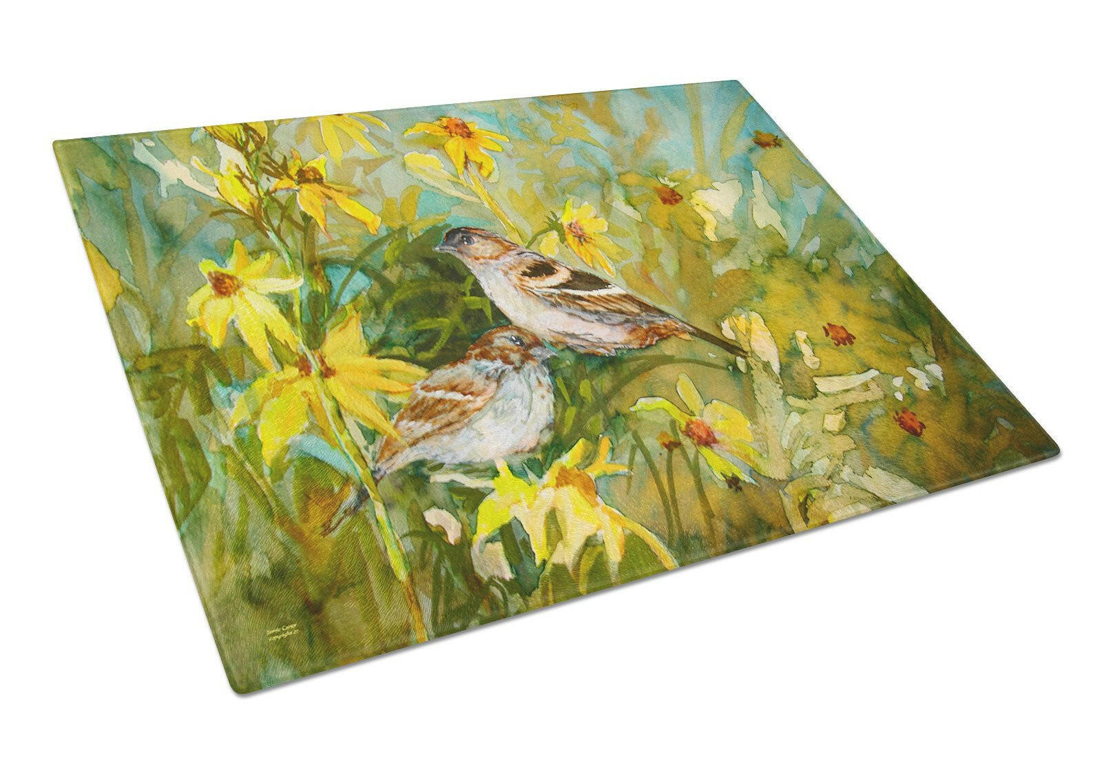 Sparrows in the Field Cutting Board Tempered Glass Kitchen Cutting Surface, Heat Resistant Chopping, Non-Slip Feet, Food Prep & Serving