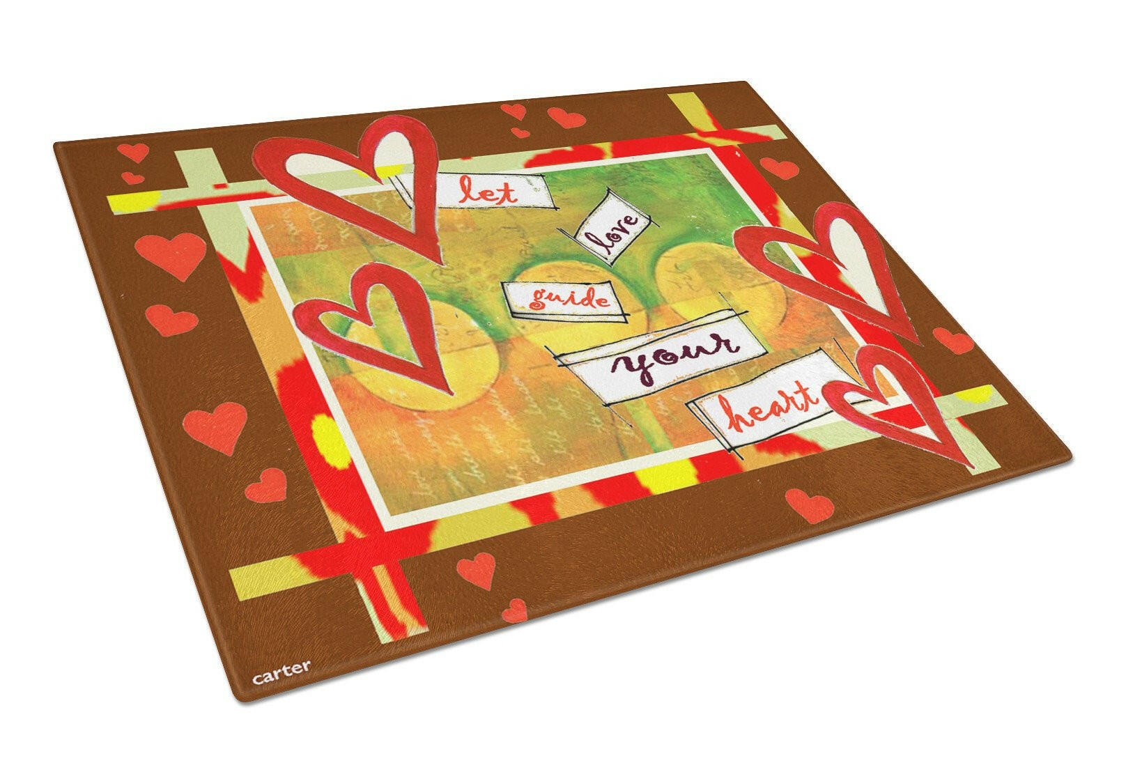 Let Love Guide Your Heart Valentine's Day Cutting Board Tempered Glass Kitchen Cutting Surface, Heat Resistant Chopping, Non-Slip Feet, Food Prep & Serving