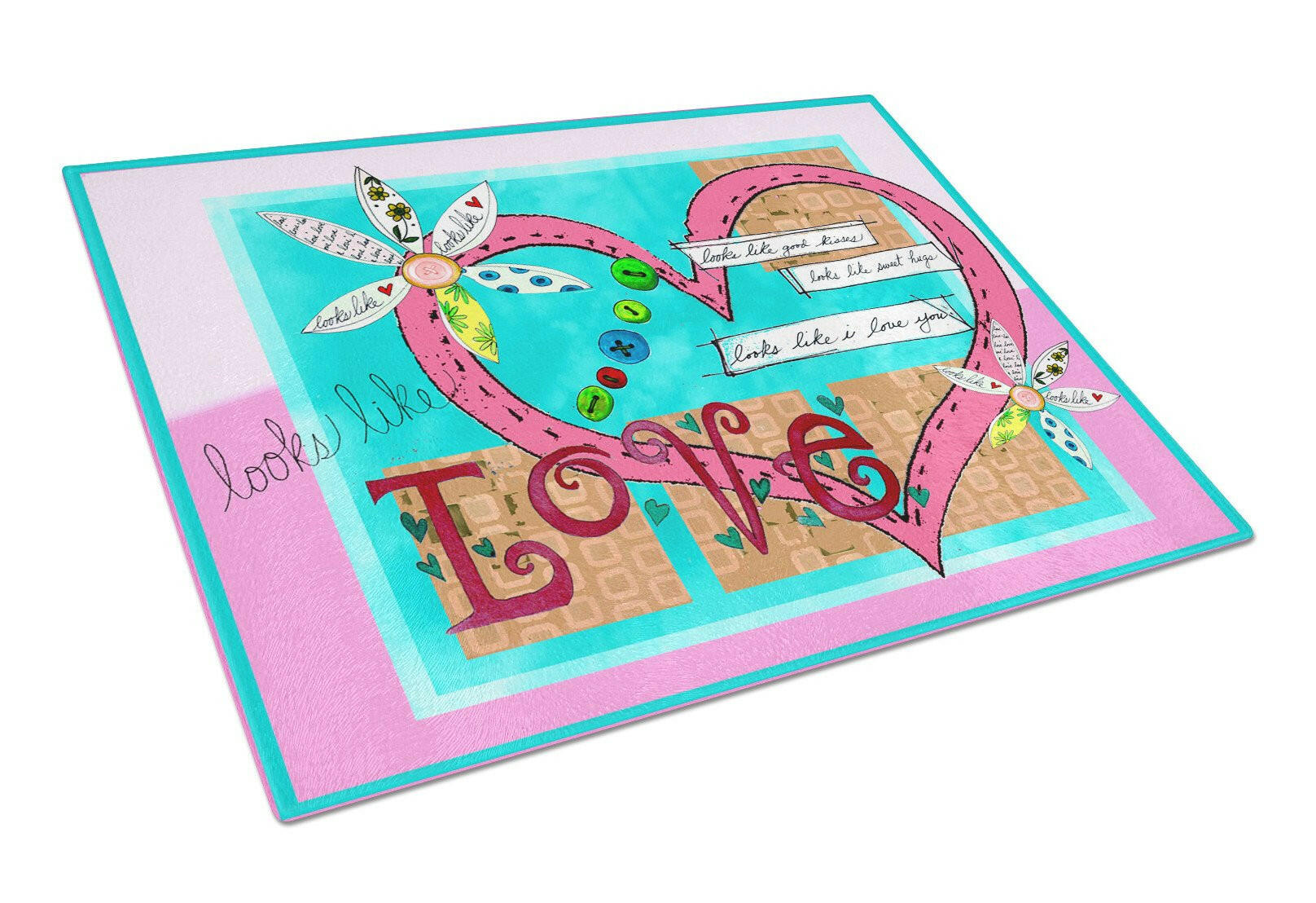 Looks Like I Love You Valentine's Day Cutting Board Tempered Glass Kitchen Cutting Surface, Heat Resistant Chopping, Non-Slip Feet, Food Prep & Serving