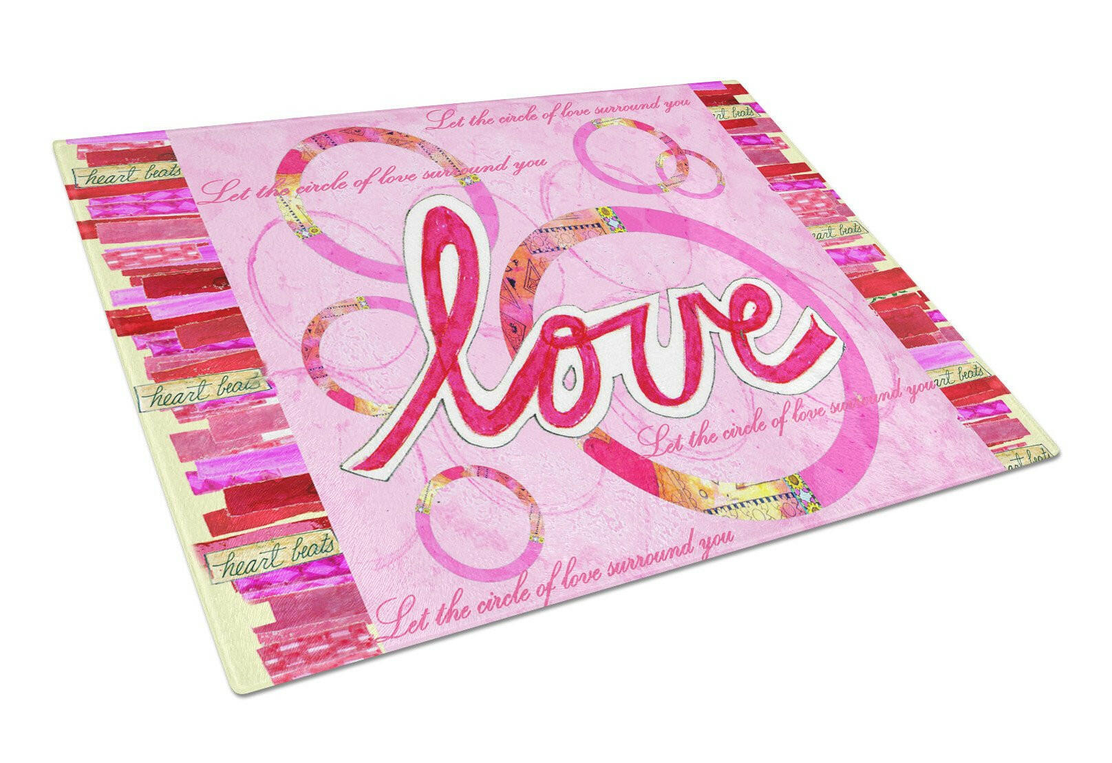 Love is a Circle Valentine's Day Cutting Board Tempered Glass Kitchen Cutting Surface, Heat Resistant Chopping, Non-Slip Feet, Food Prep & Serving