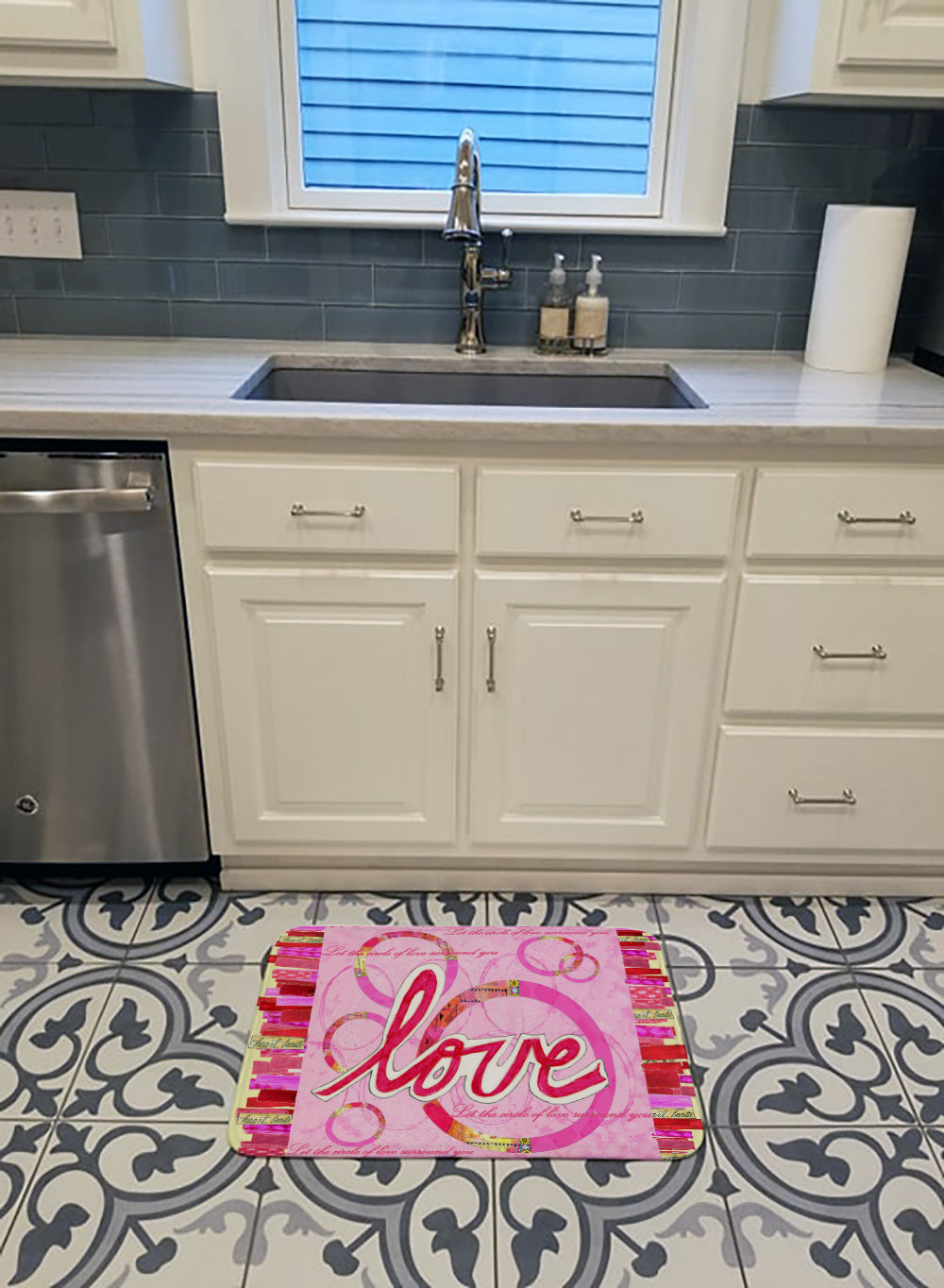 Love is a Circle Valentine's Day Memory Foam Kitchen Mat Machine Washable Anti-Fatigue Cushion Comfort Bath or Kitchen Rug