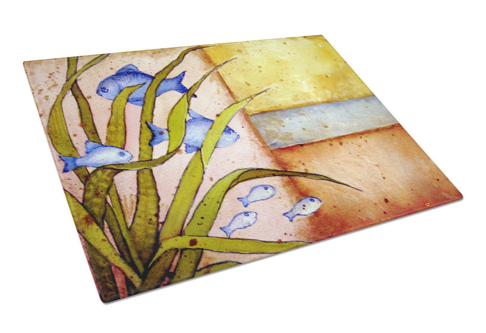 Message From The Sea Fishes Cutting Board Tempered Glass Kitchen Cutting Surface, Heat Resistant Chopping, Non-Slip Feet, Food Prep & Serving