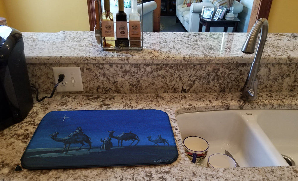 Wise Men in Blue Dish Drying Mat Absorbent Dish Drying Mat Pad for Kitchen Counter Dish Drainer Mat for Countertop, 14 x 21", Multicolor