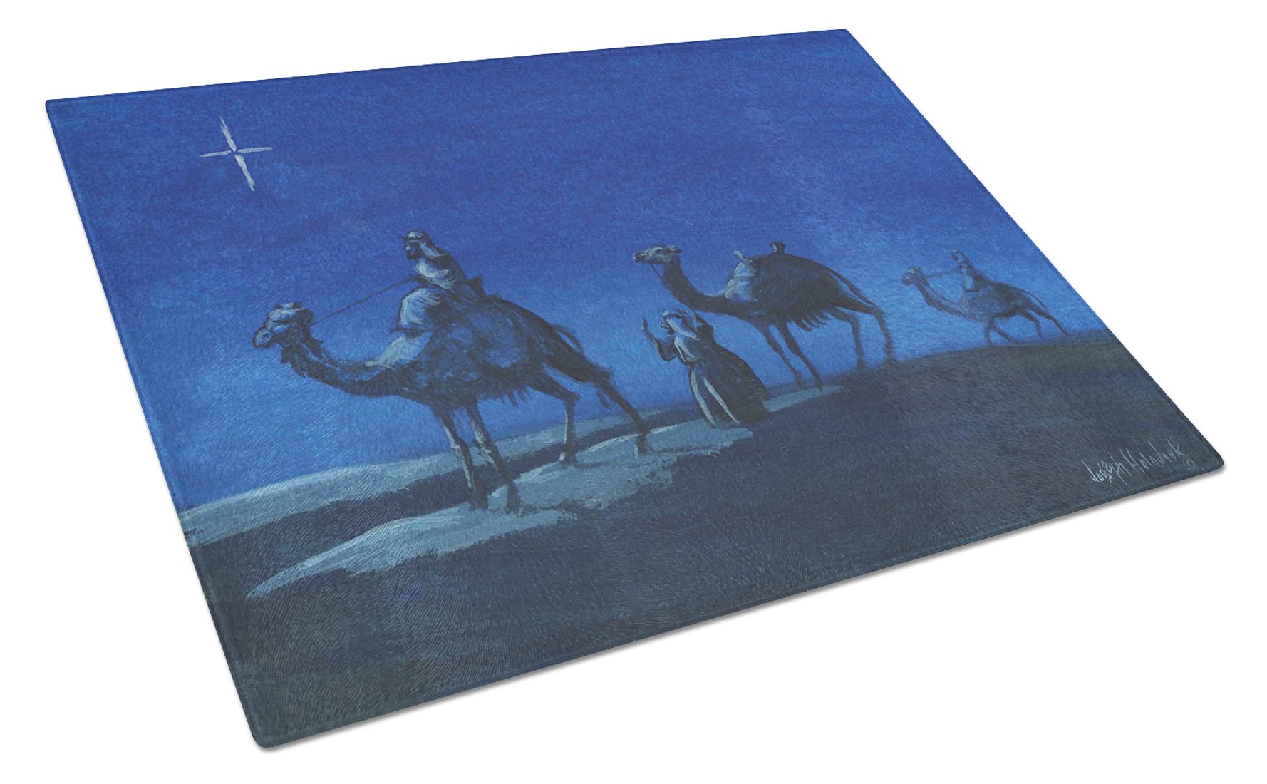Wise Men in Blue Cutting Board Tempered Glass Kitchen Cutting Surface, Heat Resistant Chopping, Non-Slip Feet, Food Prep & Serving