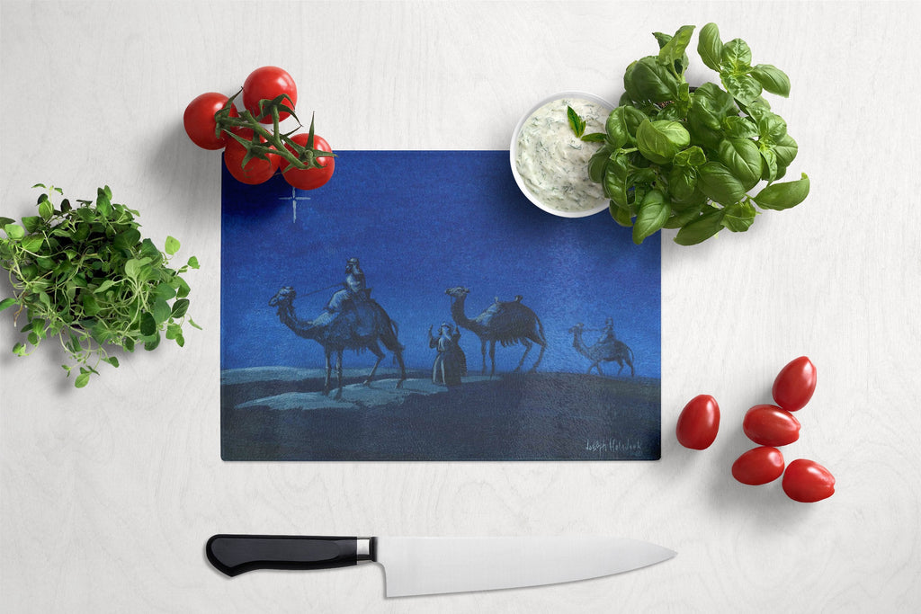 Wise Men in Blue Cutting Board Tempered Glass Kitchen Cutting Surface, Heat Resistant Chopping, Non-Slip Feet, Food Prep & Serving