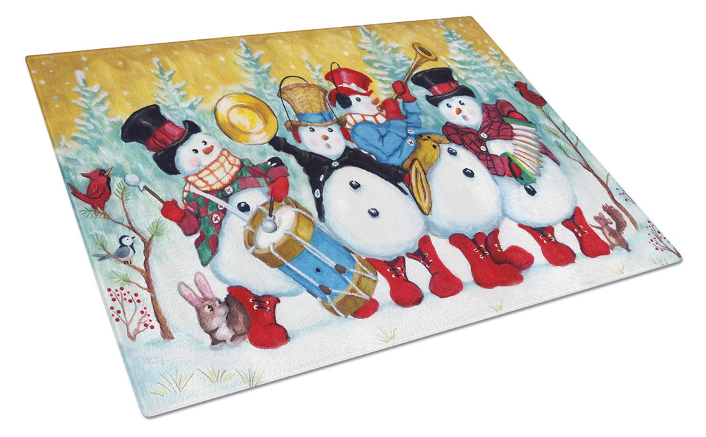 Snowmen Strike up the Band Cutting Board Tempered Glass Kitchen Cutting Surface, Heat Resistant Chopping, Non-Slip Feet, Food Prep & Serving