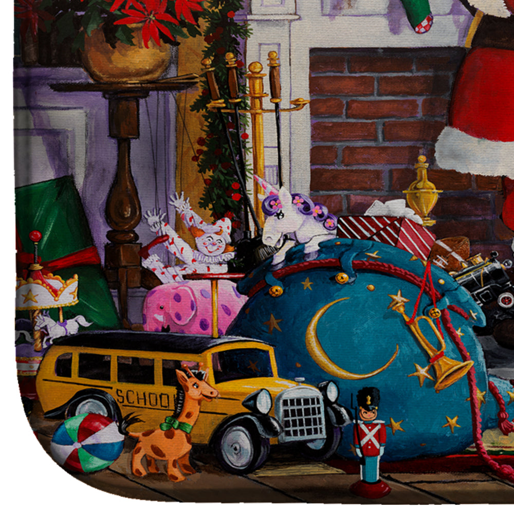 Santa Claus Placing the Presents Dish Drying Mat Absorbent Dish Drying Mat Pad for Kitchen Counter Dish Drainer Mat for Countertop, 14 x 21", Multicolor