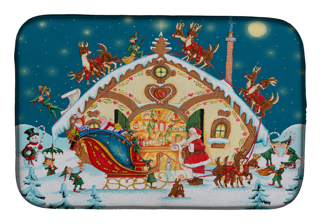 Santa Claus Loading the Sleigh Dish Drying Mat Absorbent Dish Drying Mat Pad for Kitchen Counter Dish Drainer Mat for Countertop, 14 x 21", Multicolor