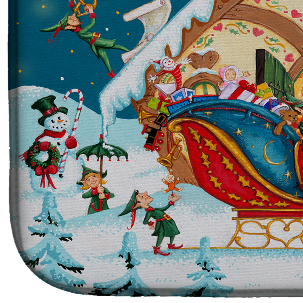 Santa Claus Loading the Sleigh Dish Drying Mat Absorbent Dish Drying Mat Pad for Kitchen Counter Dish Drainer Mat for Countertop, 14 x 21", Multicolor