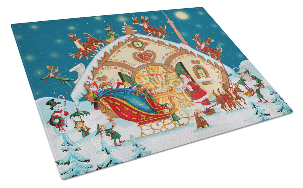 Santa Claus Loading the Sleigh Cutting Board Tempered Glass Kitchen Cutting Surface, Heat Resistant Chopping, Non-Slip Feet, Food Prep & Serving
