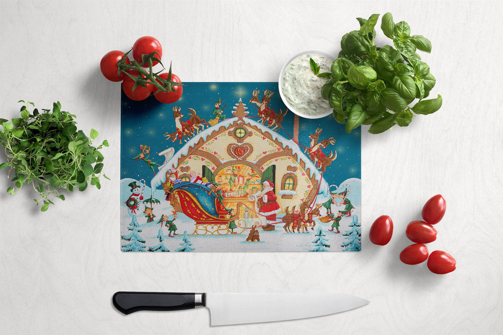 Santa Claus Loading the Sleigh Cutting Board Tempered Glass Kitchen Cutting Surface, Heat Resistant Chopping, Non-Slip Feet, Food Prep & Serving