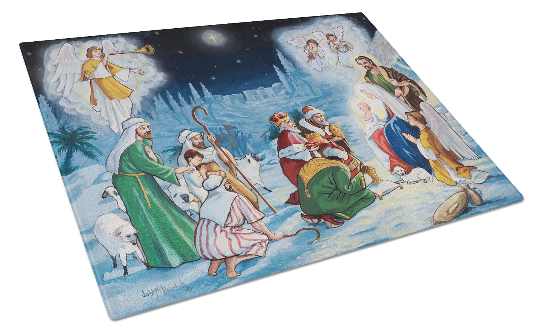 Nativity Born in Bethlehem Cutting Board Tempered Glass Kitchen Cutting Surface, Heat Resistant Chopping, Non-Slip Feet, Food Prep & Serving