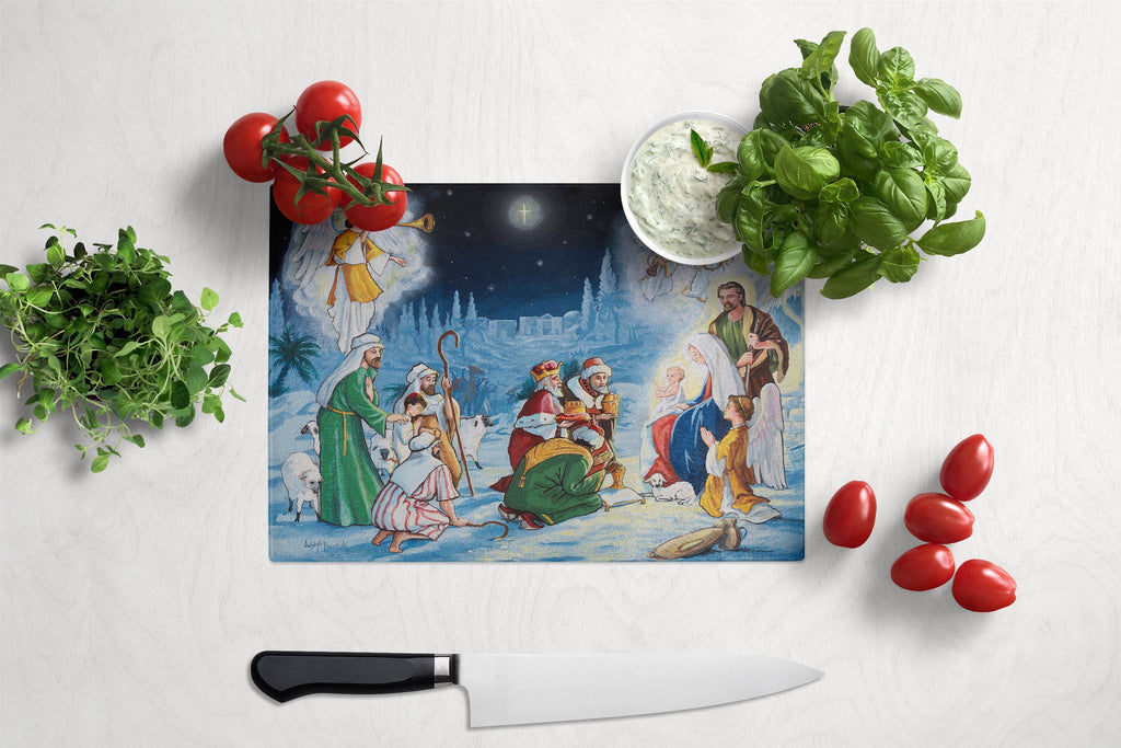 Nativity Born in Bethlehem Cutting Board Tempered Glass Kitchen Cutting Surface, Heat Resistant Chopping, Non-Slip Feet, Food Prep & Serving