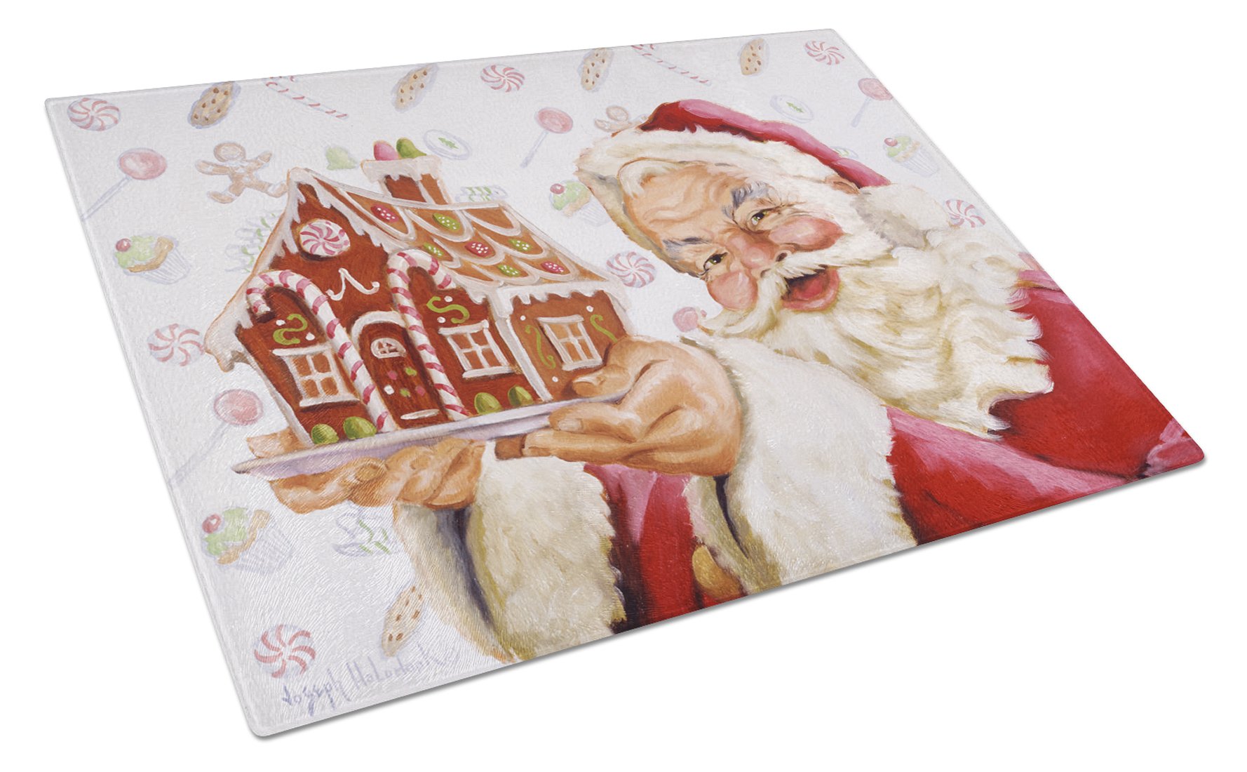 Santa Claus A Home for the Holidays Cutting Board Tempered Glass Kitchen Cutting Surface, Heat Resistant Chopping, Non-Slip Feet, Food Prep & Serving
