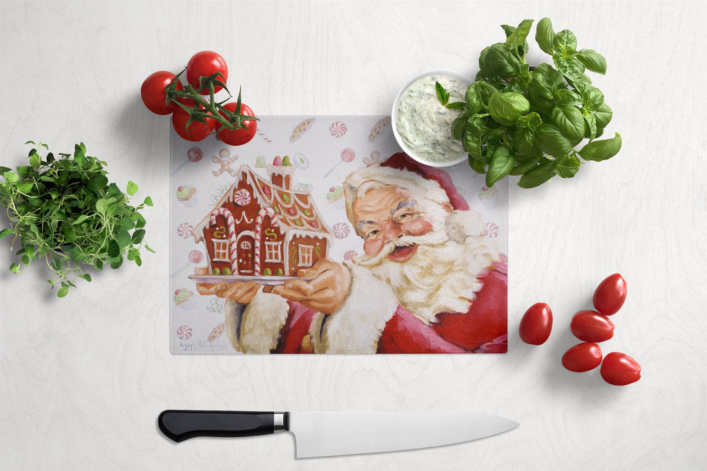 Santa Claus A Home for the Holidays Cutting Board Tempered Glass Kitchen Cutting Surface, Heat Resistant Chopping, Non-Slip Feet, Food Prep & Serving